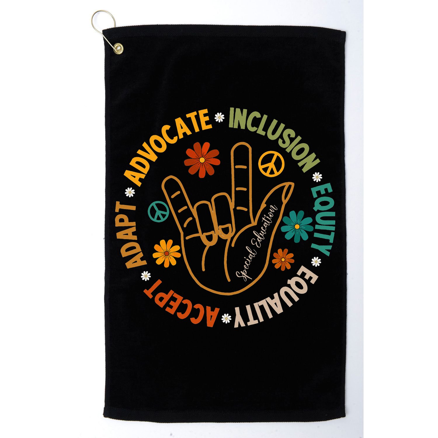 Accept Adapt Advocate Inclusion Equity Equality Golf Towel