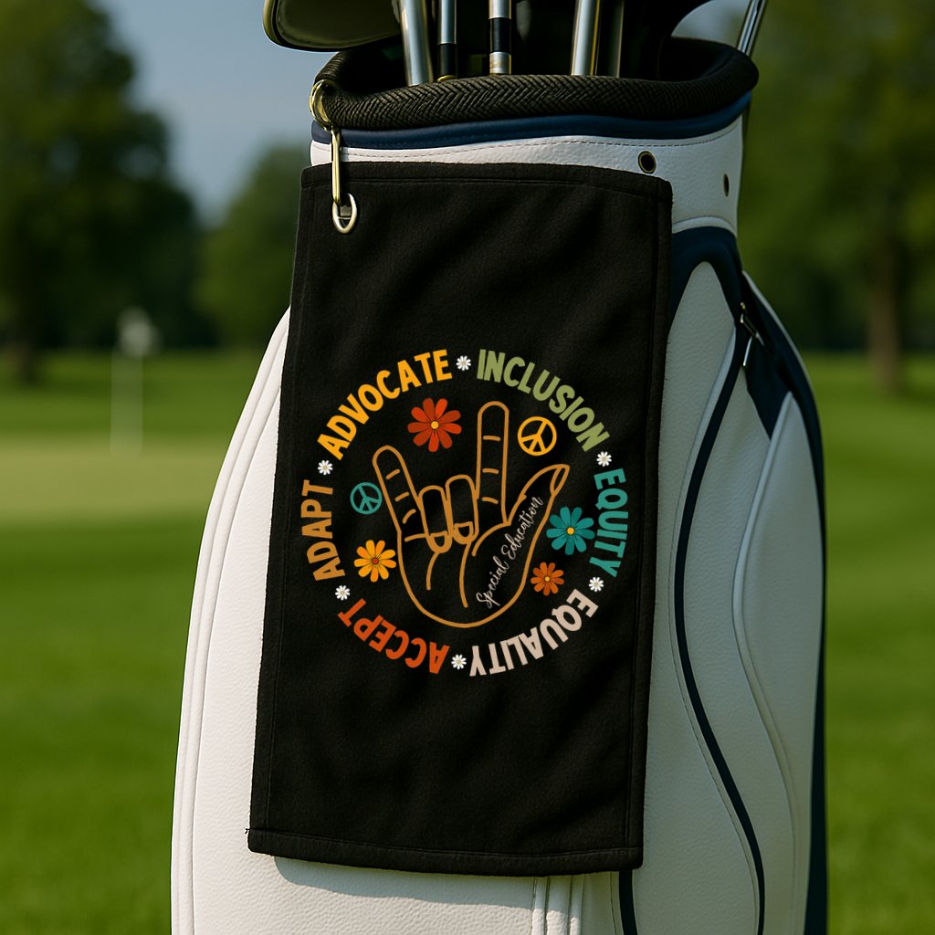 Accept Adapt Advocate Inclusion Equity Equality Golf Towel