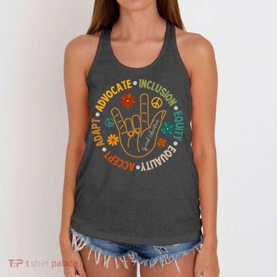 Accept Adapt Advocate Inclusion Equity Equality Women's Knotted Racerback Tank