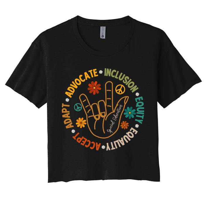 Accept Adapt Advocate Inclusion Equity Equality Women's Crop Top Tee