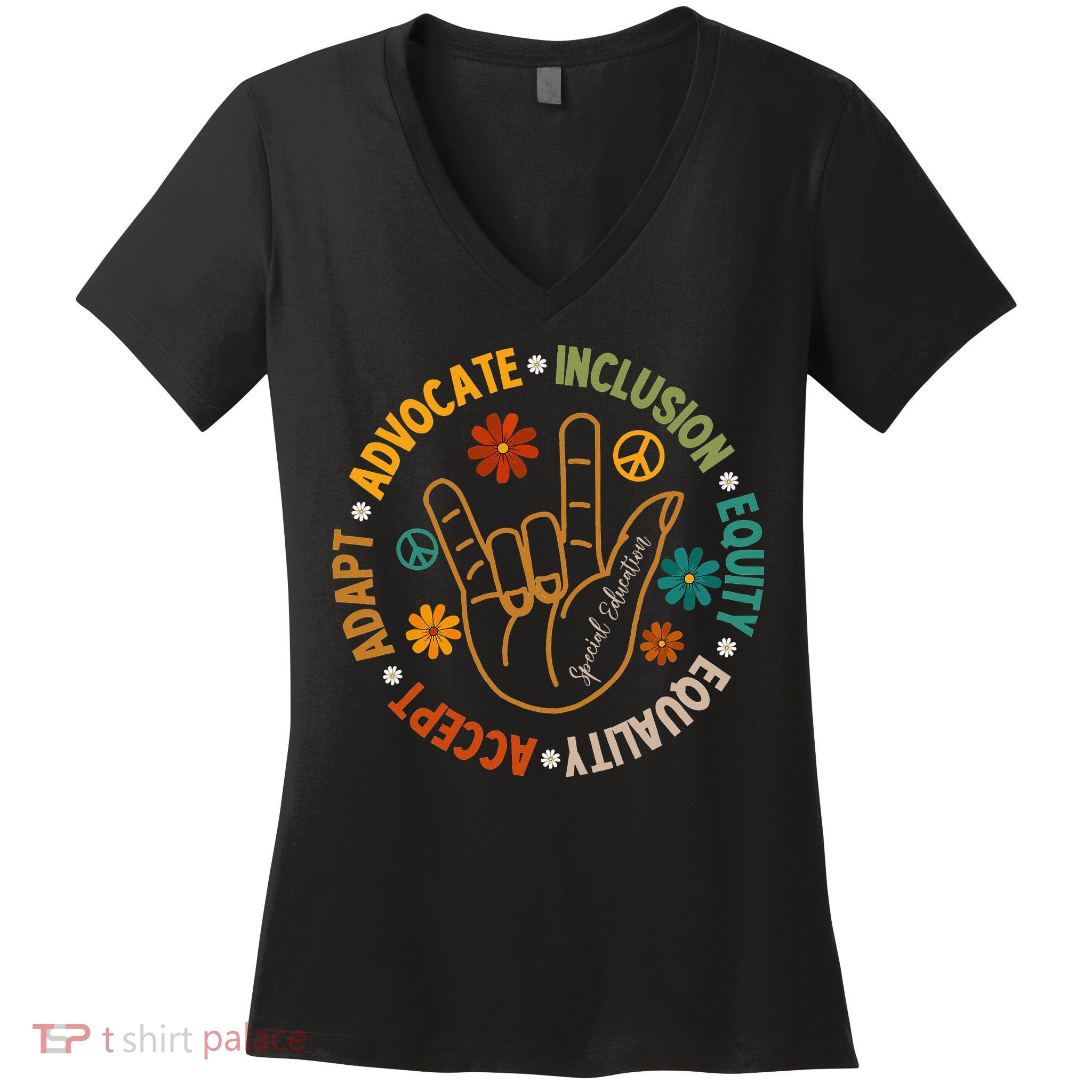 Accept Adapt Advocate Inclusion Equity Equality Women's V-Neck T-Shirt