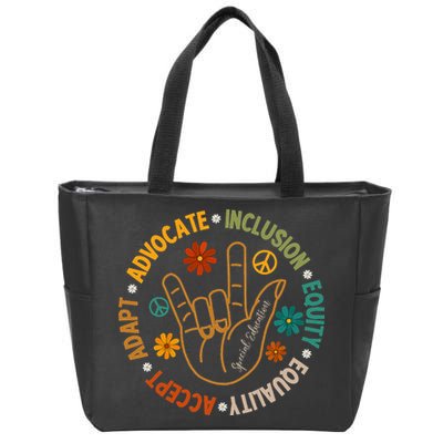 Accept Adapt Advocate Inclusion Equity Equality Zip Tote Bag