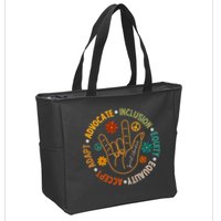 Accept Adapt Advocate Inclusion Equity Equality Zip Tote Bag