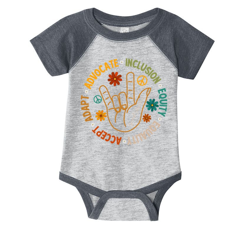 Accept Adapt Advocate Inclusion Equity Equality Infant Baby Jersey Bodysuit