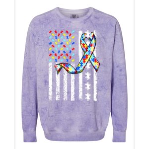 Autism Awareness American Flag Autism Gift Colorblast Crewneck Sweatshirt