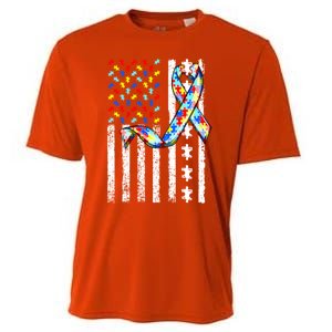 Autism Awareness American Flag Autism Gift Cooling Performance Crew T-Shirt