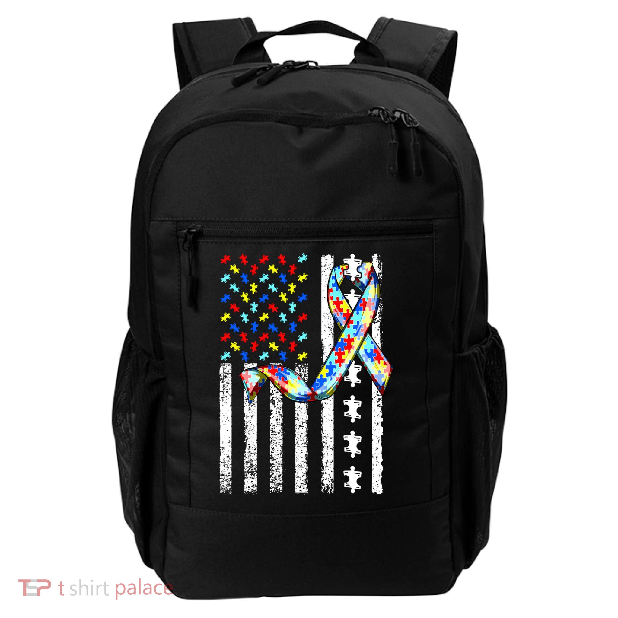 Autism Awareness American Flag Autism Gift Backpack