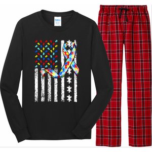 Autism Awareness American Flag Autism Gift Long Sleeve Pajama Set