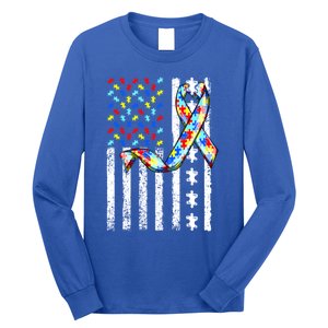 Autism Awareness American Flag Autism Gift Long Sleeve Shirt