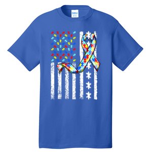 Autism Awareness American Flag Autism Gift Tall T-Shirt