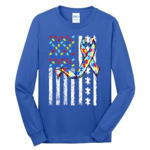 Autism Awareness American Flag Autism Gift Tall Long Sleeve T-Shirt