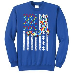 Autism Awareness American Flag Autism Gift Tall Sweatshirt