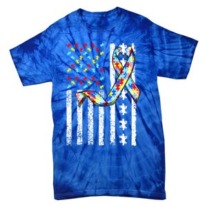 Autism Awareness American Flag Autism Gift Tie-Dye T-Shirt