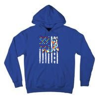 Autism Awareness American Flag Autism Gift Tall Hoodie