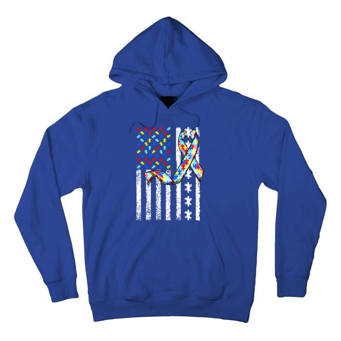 Autism Awareness American Flag Autism Gift Tall Hoodie