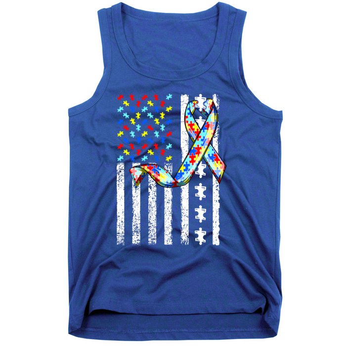 Autism Awareness American Flag Autism Gift Tank Top