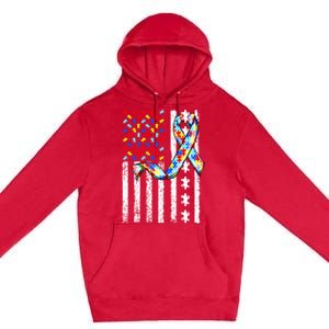 Autism Awareness American Flag Autism Gift Premium Pullover Hoodie