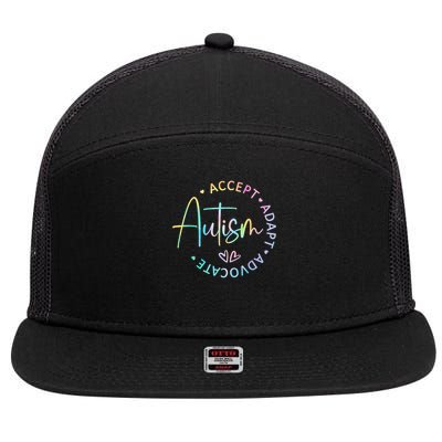 Autism Awareness Accept Adapt Advocate Autism  7 Panel Mesh Trucker Snapback Hat