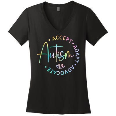 Autism Awareness Accept Adapt Advocate Autism  Women's V-Neck T-Shirt