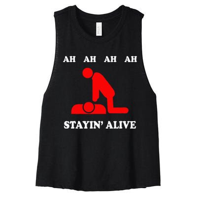 Ah Ah Ah Stayin Alive Cpr Women's Racerback Cropped Tank