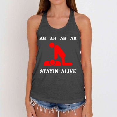 Ah Ah Ah Stayin Alive Cpr Women's Knotted Racerback Tank