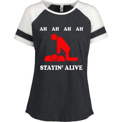 Ah Ah Ah Stayin Alive Cpr Enza Ladies Jersey Colorblock Tee