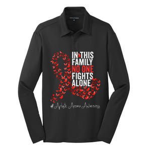 Aplastic Anemia Awareness Month Red Ribbon Silk Touch Performance Long Sleeve Polo