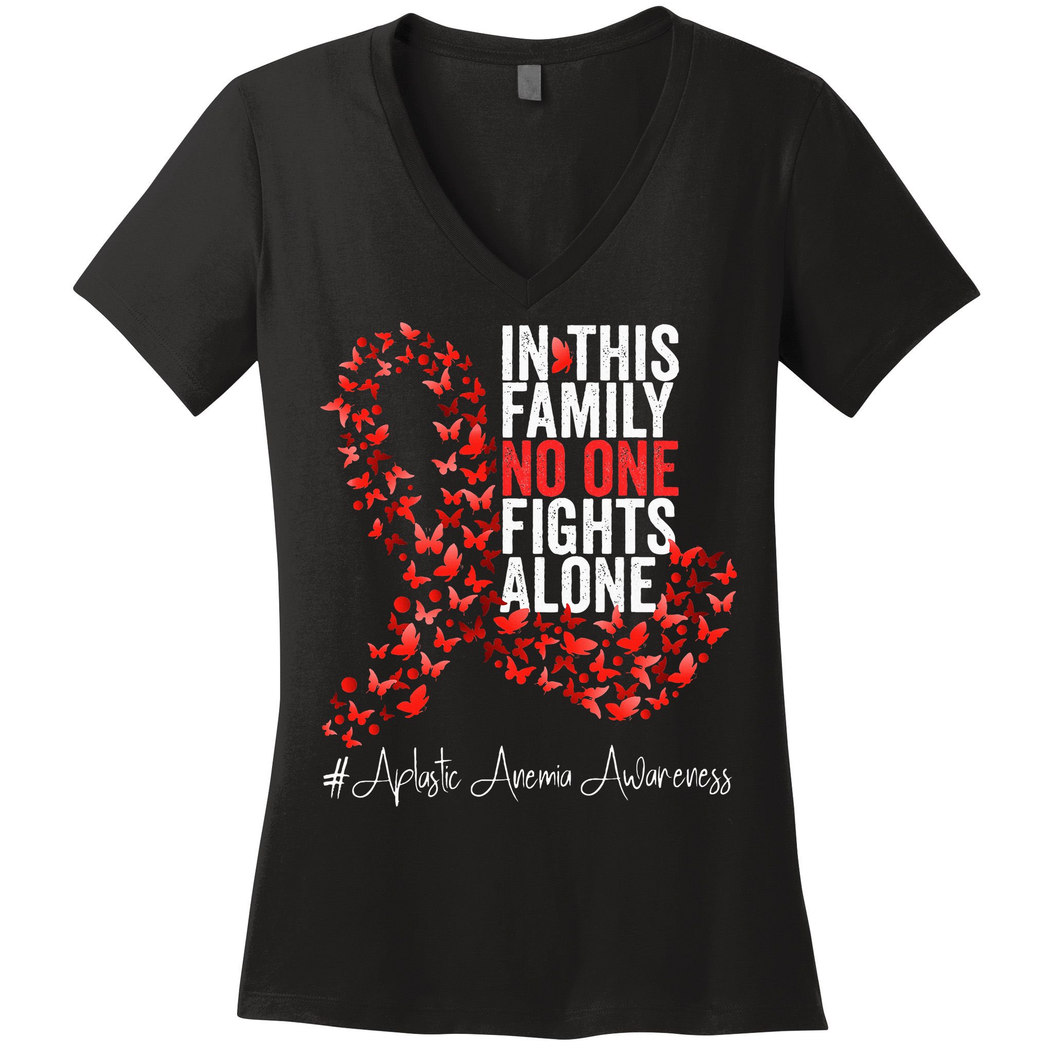Aplastic Anemia Awareness Month Red Ribbon Women's V-Neck T-Shirt