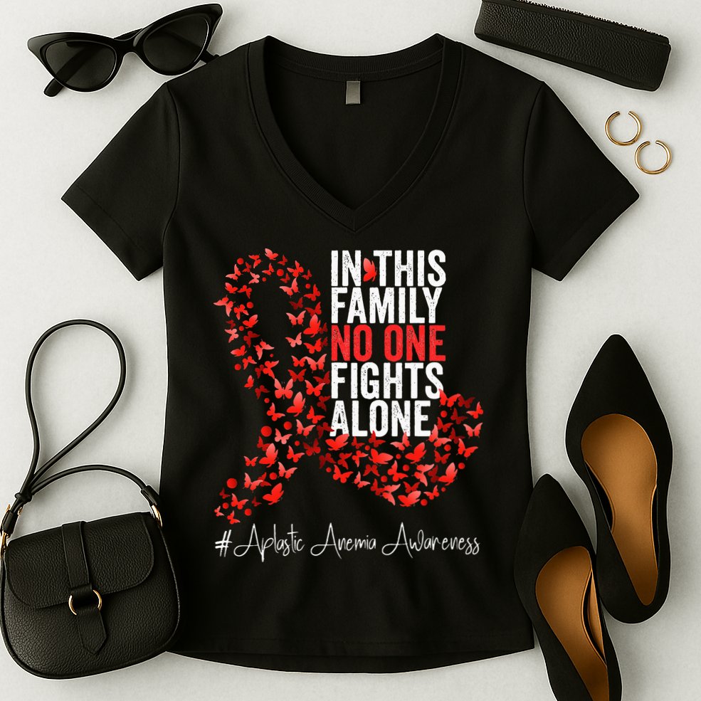 Aplastic Anemia Awareness Month Red Ribbon Women's V-Neck T-Shirt
