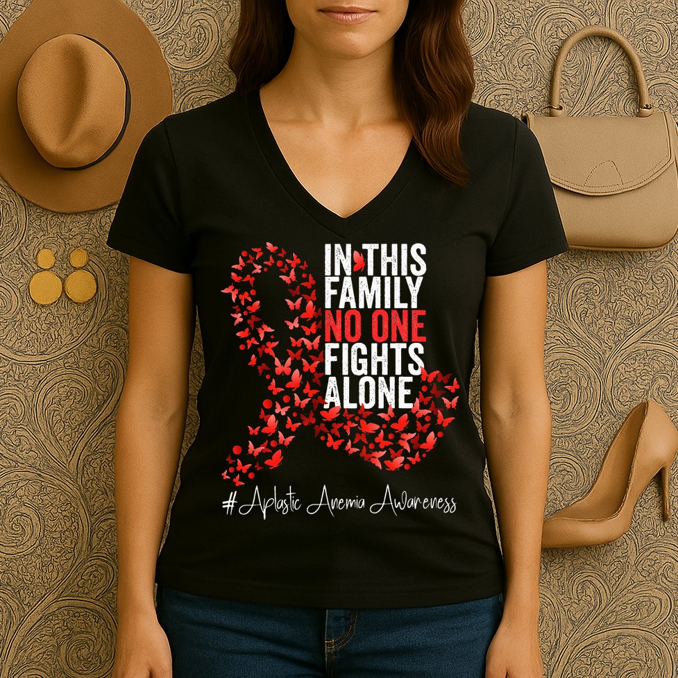 Aplastic Anemia Awareness Month Red Ribbon Women's V-Neck T-Shirt