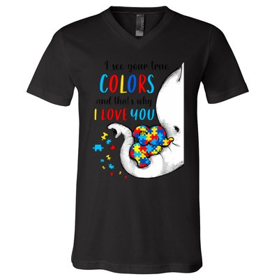 Autism Awareness Acceptance I See Your True Colors V-Neck T-Shirt