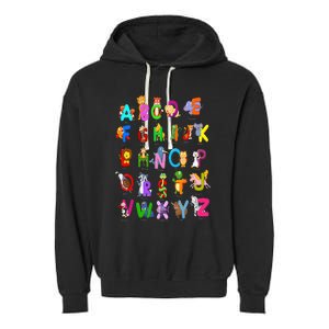 Alphabet Animal ABCs Learning Kindergarten School Teacher Garment-Dyed Fleece Hoodie