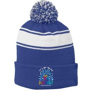 Autism Awareness Acceptance Its Ok To Be Different Funny Gift Stripe Pom Pom Beanie