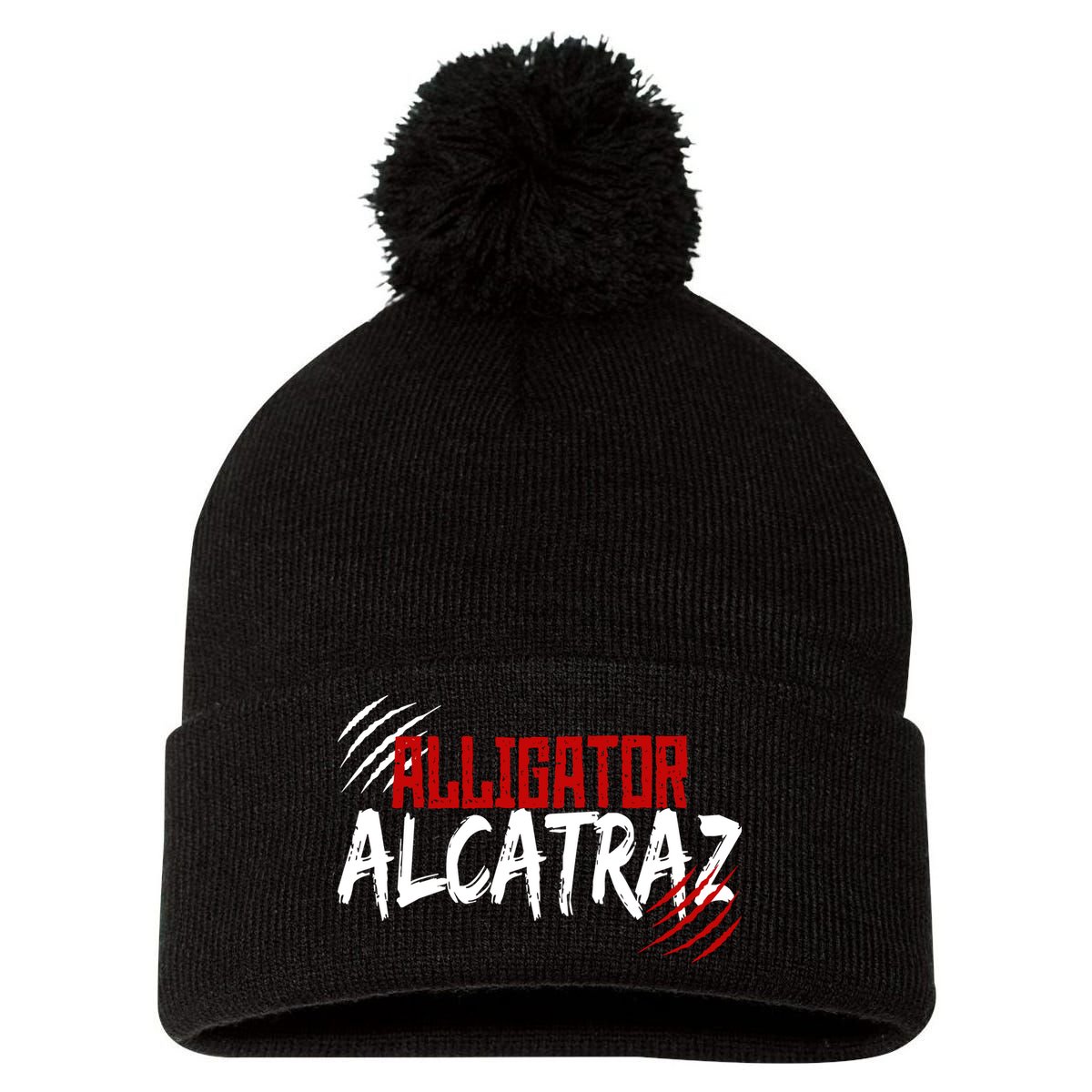 Alligator Alcatraz Pom Pom 12in Knit Beanie