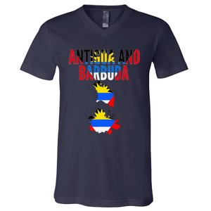 Antiguan Antigua And Barbuda Country Map Flag V-Neck T-Shirt