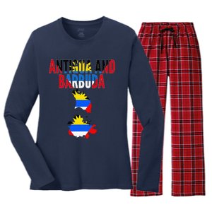 Antiguan Antigua And Barbuda Country Map Flag Women's Long Sleeve Flannel Pajama Set 