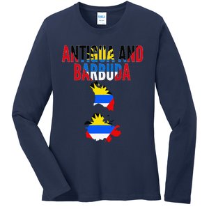 Antiguan Antigua And Barbuda Country Map Flag Ladies Long Sleeve Shirt