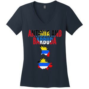 Antiguan Antigua And Barbuda Country Map Flag Women's V-Neck T-Shirt