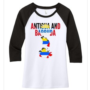 Antiguan Antigua And Barbuda Country Map Flag Women's Tri-Blend 3/4-Sleeve Raglan Shirt