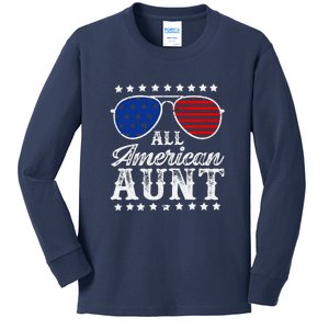 All American Aunt 4th Of July Family Matching Sunglasses Kids Long Sleeve Shirt