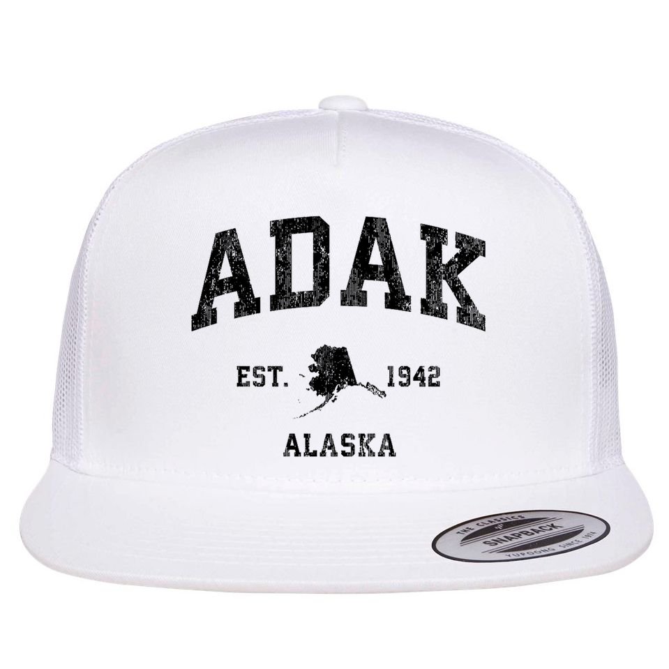 Adak Alaska Ak Vintage Athletic Sports Design Flat Bill Trucker Hat