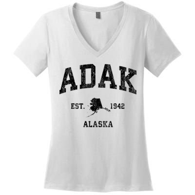 Adak Alaska Ak Vintage Athletic Sports Design Women's V-Neck T-Shirt