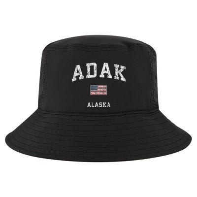 Adak Alaska Ak Vintage American Flag Sports Design Cool Comfort Performance Bucket Hat