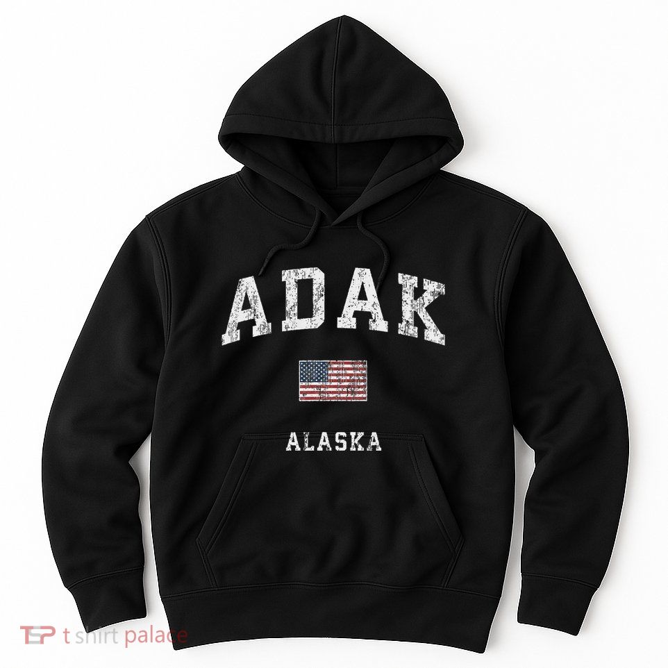 Adak Alaska Ak Vintage American Flag Sports Design Hoodie