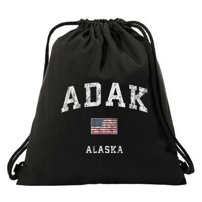 Adak Alaska Ak Vintage American Flag Sports Design Drawstring Bag