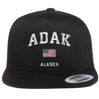 Adak Alaska Ak Vintage American Flag Sports Design Flatbill Hat