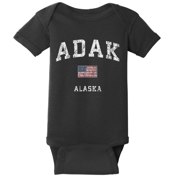 Adak Alaska Ak Vintage American Flag Sports Design Baby Bodysuit