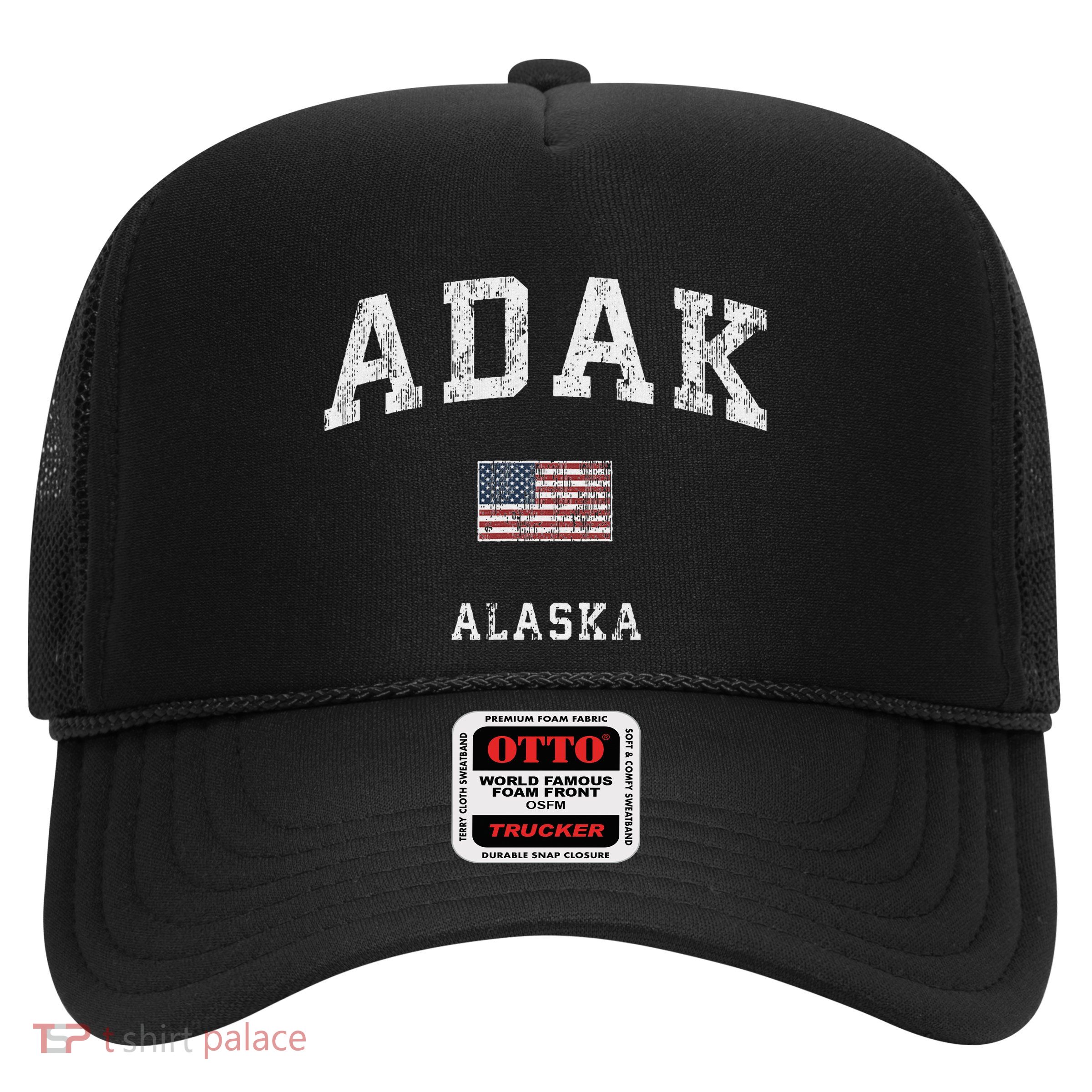 Adak Alaska Ak Vintage American Flag Sports Design Trucker Hat
