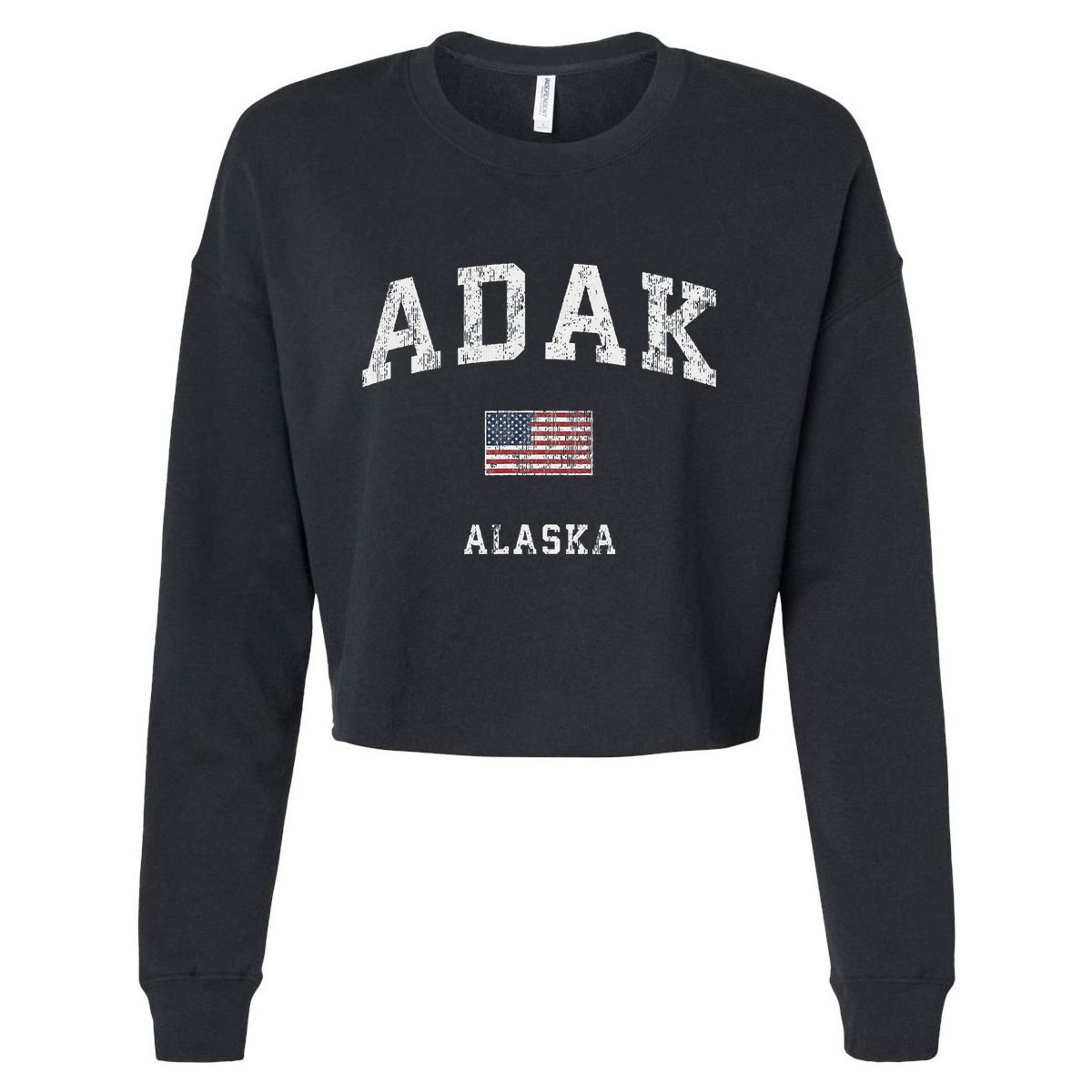 Adak Alaska Ak Vintage American Flag Sports Design Cropped Pullover Crew