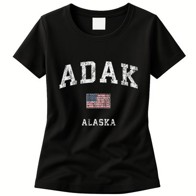 Adak Alaska Ak Vintage American Flag Sports Design Womens T-Shirt